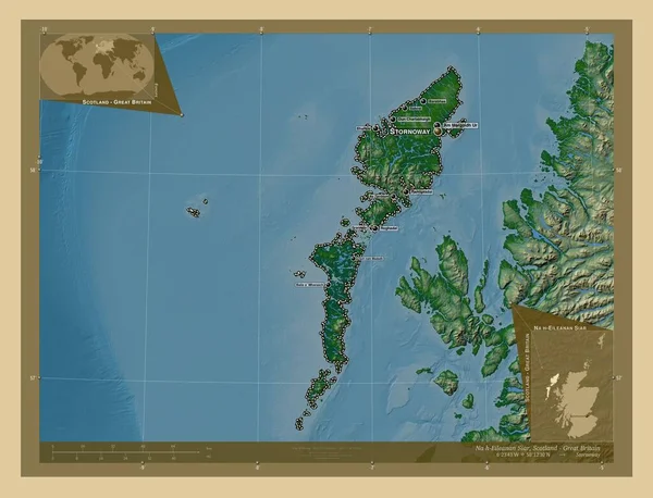 Eileanan Siar Περιφέρεια Σκωτίας Μεγάλη Βρετανία Χρωματιστός Υψομετρικός Χάρτης Λίμνες — Φωτογραφία Αρχείου