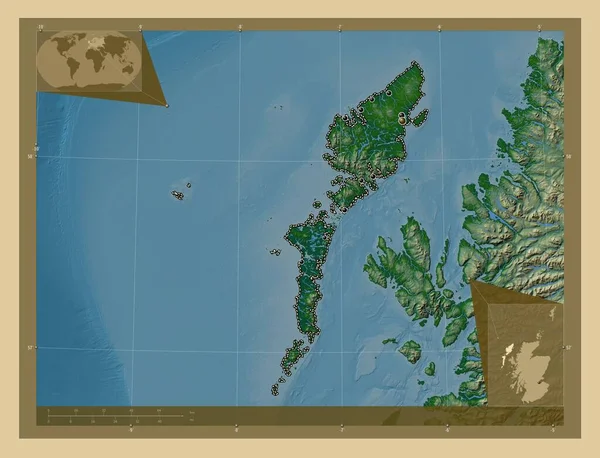 Eileanan Siar Region Szkocji Wielka Brytania Kolorowa Mapa Wzniesień Jeziorami — Zdjęcie stockowe