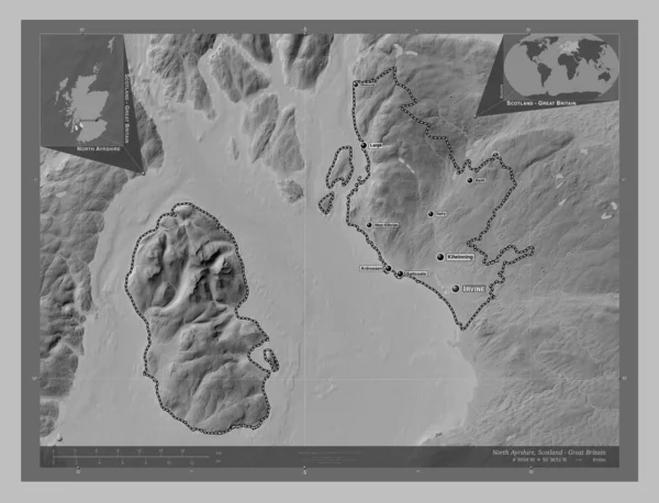 Северный Айршир Регион Шотландии Великобритания Карта Высот Оттенках Серого Озерами — стоковое фото