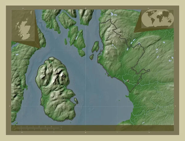 北Ayrshire 苏格兰地区 大不列颠 用Wiki风格绘制的带有湖泊和河流的高程地图 角辅助位置图 — 图库照片