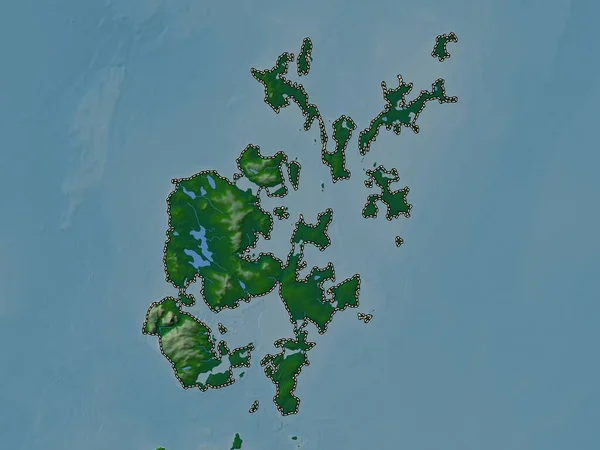 Νήσοι Όρκνεϊ Περιφέρεια Σκωτίας Μεγάλη Βρετανία Χρωματιστός Υψομετρικός Χάρτης Λίμνες — Φωτογραφία Αρχείου