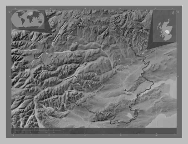 Perth Kinross Region Scotland Great Britain Grayscale Elevation Map Lakes — Stock Photo, Image