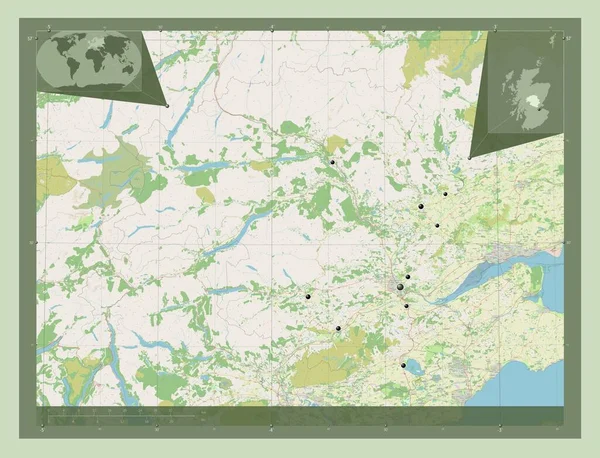 パースとキンロス スコットランドの地域 イギリス ストリートマップを開く 地域の主要都市の場所 コーナー補助位置図 — ストック写真