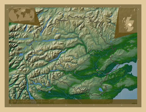 Перт Кинросс Регион Шотландии Великобритания Цветная Карта Высоты Озерами Реками — стоковое фото