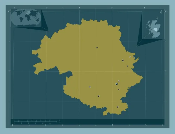 珀斯和金罗斯 苏格兰地区 大不列颠 固体的颜色形状 该区域主要城市的所在地点 角辅助位置图 — 图库照片