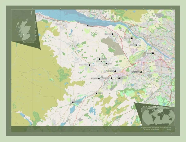 Renfrewshire Regione Scozia Gran Bretagna Mappa Stradale Aperta Località Nomi — Foto Stock