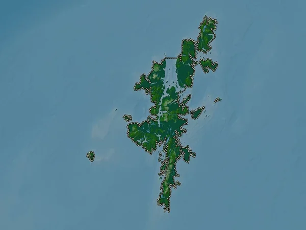 Шетландські Острови Регіон Шотландії Велика Британія Кольорові Карти Висот Озерами — стокове фото