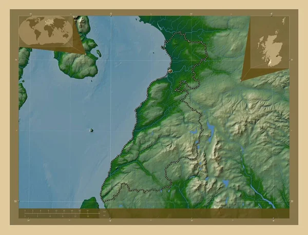 Южный Айршир Регион Шотландии Великобритания Цветная Карта Высоты Озерами Реками — стоковое фото