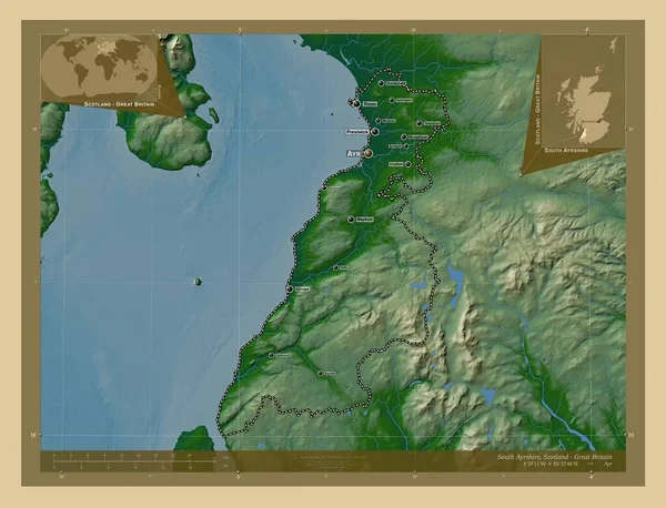 Південний Ейршир Шотландія Велика Британія Кольорові Карти Висот Озерами Річками — стокове фото