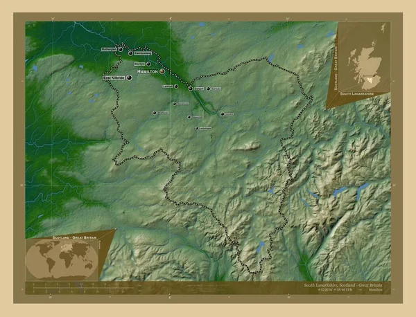 South Lanarkshire Region Skotsko Velká Británie Barevná Mapa Jezery Řekami — Stock fotografie