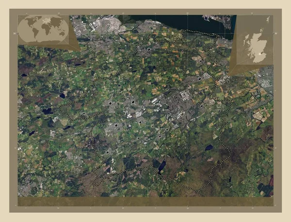 西洛桑 苏格兰地区 大不列颠 高分辨率卫星地图 该区域主要城市的所在地点 角辅助位置图 — 图库照片