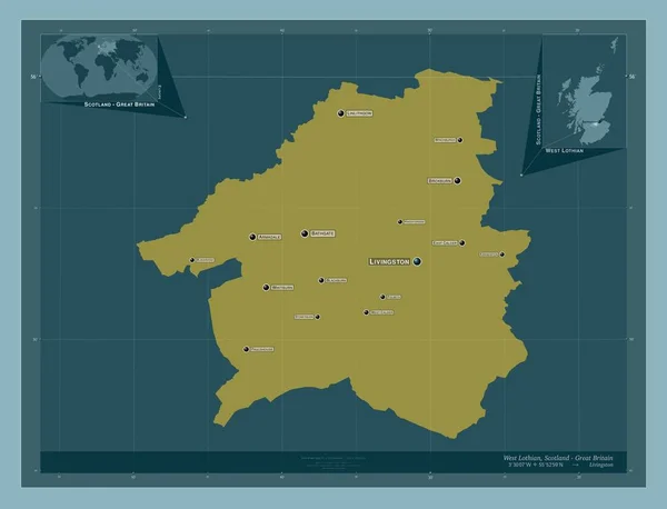 West Lothian Region Schottland Großbritannien Einfarbige Form Orte Und Namen — Stockfoto