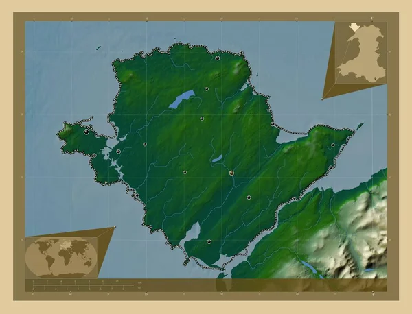 Isle Anglesey Regio Wales Groot Brittannië Gekleurde Hoogtekaart Met Meren — Stockfoto