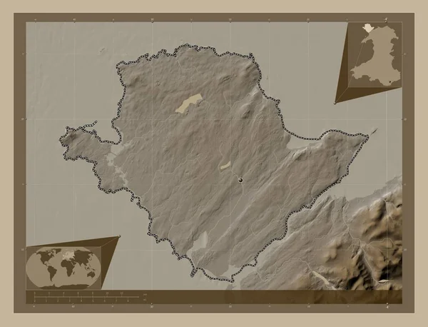 Isle Anglesey Region Wales Velká Británie Zdvihová Mapa Zbarvená Sépiovými — Stock fotografie