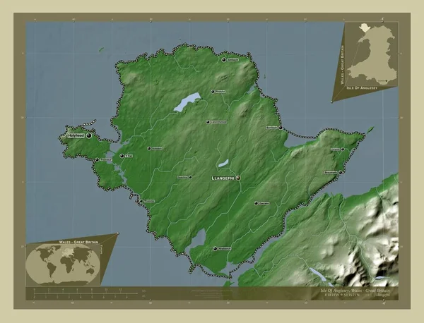 Isle Anglesey Regio Wales Groot Brittannië Hoogtekaart Gekleurd Wiki Stijl — Stockfoto