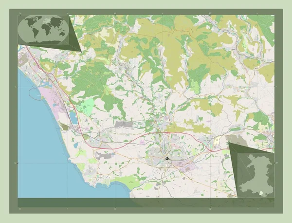 Бридженд Регион Уэльса Великобритания Карта Улиц Вспомогательные Карты Расположения Углов — стоковое фото