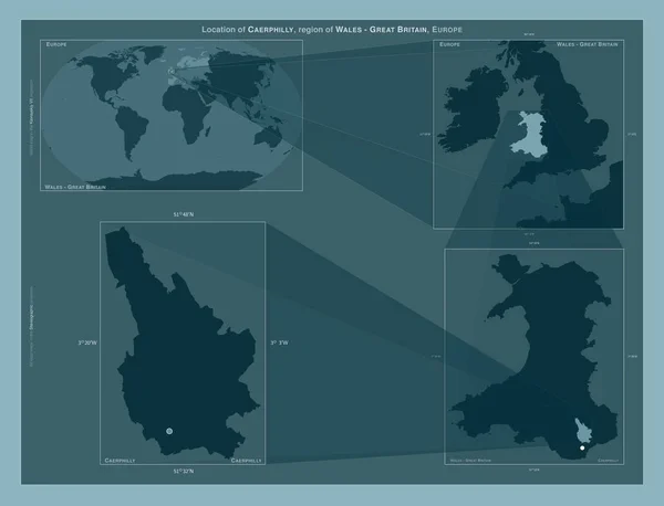 Caerphilly Región Gales Gran Bretaña Diagrama Que Muestra Ubicación Región — Foto de Stock