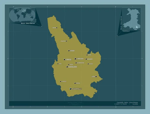 Caerphilly Region Wales Großbritannien Einfarbige Form Orte Und Namen Der — Stockfoto
