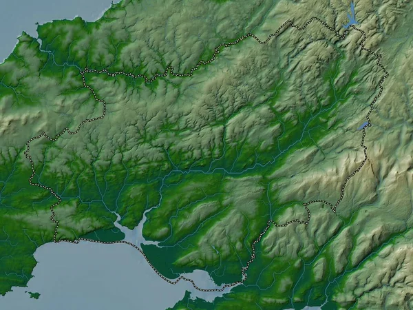 Carmarthenshire Regio Wales Groot Brittannië Gekleurde Hoogtekaart Met Meren Rivieren — Stockfoto
