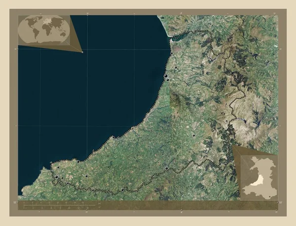 Ceredigion Region Walii Wielka Brytania Mapa Satelity Wysokiej Rozdzielczości Lokalizacje — Zdjęcie stockowe