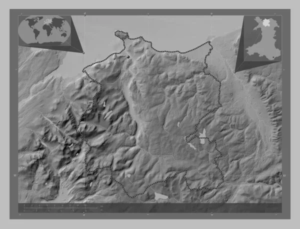 Conwy Regione Del Galles Gran Bretagna Mappa Elevazione Scala Grigi — Foto Stock