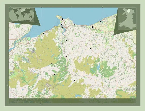 Conwy Regione Del Galles Gran Bretagna Mappa Stradale Aperta Località — Foto Stock