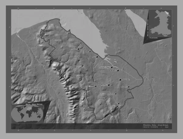 Flintshire Περιφέρεια Ουαλίας Μεγάλη Βρετανία Bilevel Υψομετρικός Χάρτης Λίμνες Και — Φωτογραφία Αρχείου
