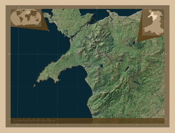 Gwynedd Regione Del Galles Gran Bretagna Mappa Satellitare Bassa Risoluzione — Foto Stock