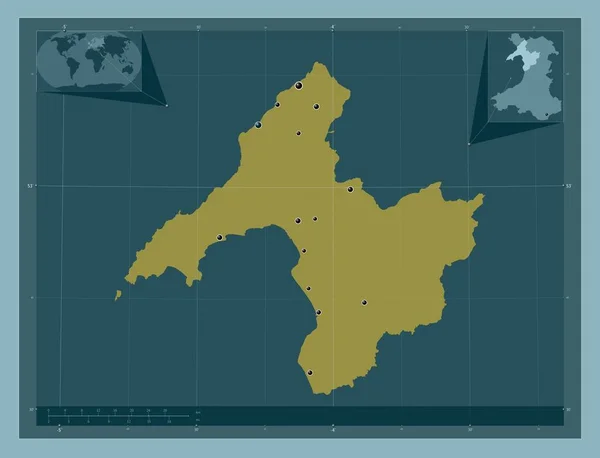 Gwynedd Region Wales Großbritannien Einfarbige Form Standorte Der Wichtigsten Städte — Stockfoto
