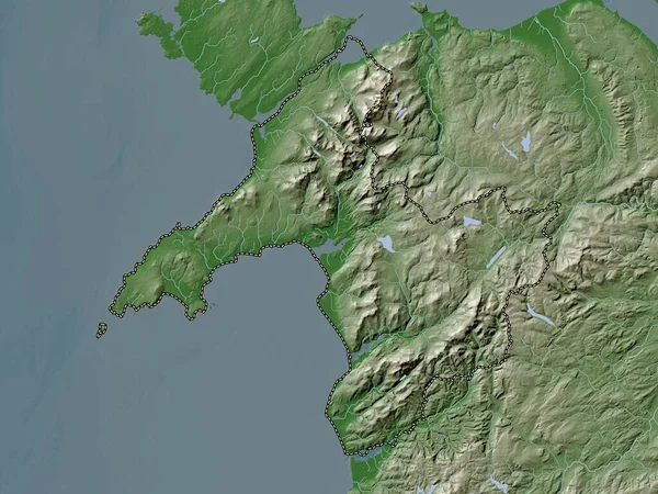 Gwynedd Region Wales Großbritannien Höhenkarte Wiki Stil Mit Seen Und — Stockfoto