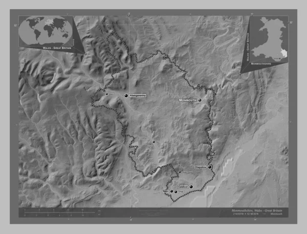 Монмутшир Регіон Уельс Велика Британія Граймасштабна Мапа Висот Озерами Річками — стокове фото