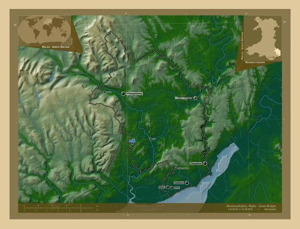Монмутшир Регіон Уельс Велика Британія Кольорові Карти Висот Озерами Річками — стокове фото