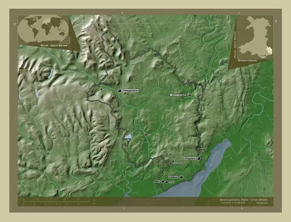 Монмутшир Регион Уэльса Великобритания Карта Высоты Окрашенная Вики Стиле Озерами — стоковое фото