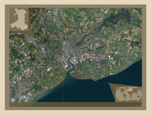 Newport Región Gales Gran Bretaña Mapa Satelital Alta Resolución Ubicaciones —  Fotos de Stock