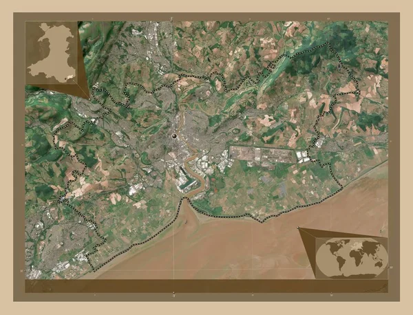 Newport Região Gales Grã Bretanha Mapa Satélite Baixa Resolução Mapa — Fotografia de Stock