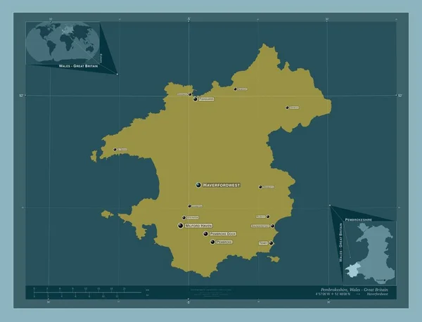 Pembrokeshire Region Wales Großbritannien Einfarbige Form Orte Und Namen Der — Stockfoto