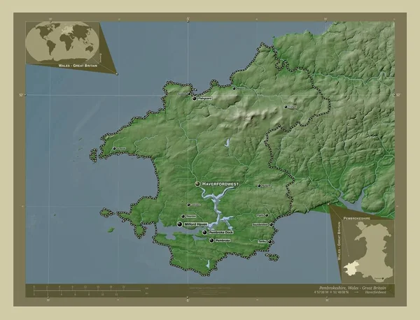 Pembrokeshire Region Walii Wielka Brytania Mapa Wzniesień Kolorowa Stylu Wiki — Zdjęcie stockowe