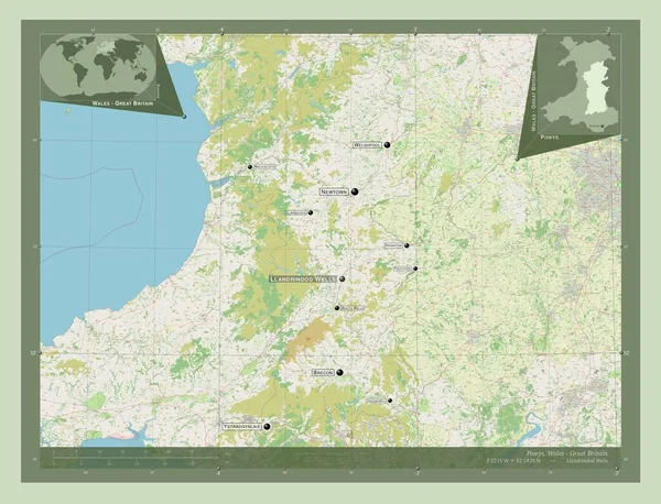 Powys Regio Wales Groot Brittannië Open Plattegrond Locaties Namen Van — Stockfoto