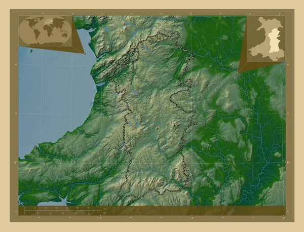 Powys Περιφέρεια Ουαλίας Μεγάλη Βρετανία Χρωματιστός Υψομετρικός Χάρτης Λίμνες Και — Φωτογραφία Αρχείου
