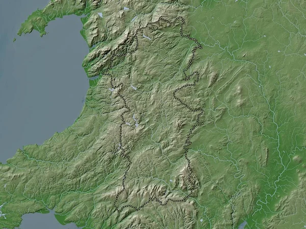 Powys Región Gales Gran Bretaña Mapa Elevación Coloreado Estilo Wiki —  Fotos de Stock