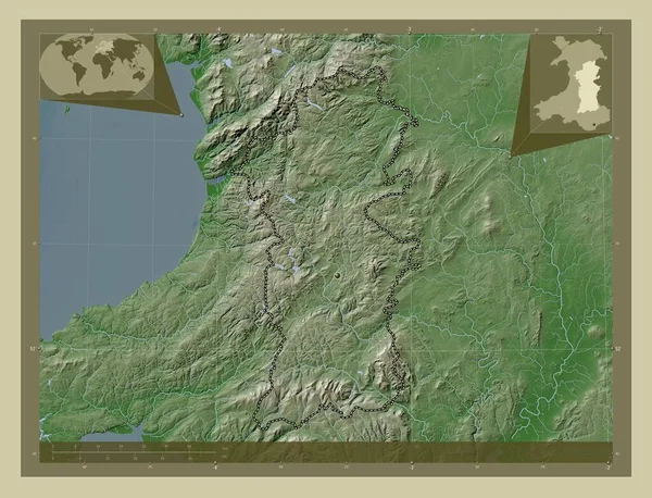 Powys Region Wales Großbritannien Höhenkarte Wiki Stil Mit Seen Und — Stockfoto