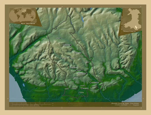 Ронда Синон Таф Регион Уэльс Великобритания Цветная Карта Высоты Озерами — стоковое фото