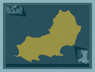 Swansea, Galler Bölgesi - Büyük Britanya. Katı renk şekli. Köşedeki yedek konum haritaları