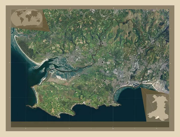 Swansea Region Walii Wielka Brytania Mapa Satelity Wysokiej Rozdzielczości Lokalizacje — Zdjęcie stockowe