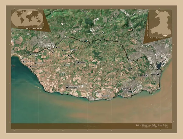 Vale Glamorgan Región Gales Gran Bretaña Mapa Satelital Baja Resolución — Foto de Stock