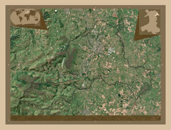 Wrexham Περιφέρεια Ουαλίας Μεγάλη Βρετανία Δορυφορικός Χάρτης Χαμηλής Ανάλυσης Γωνιακοί — Φωτογραφία Αρχείου