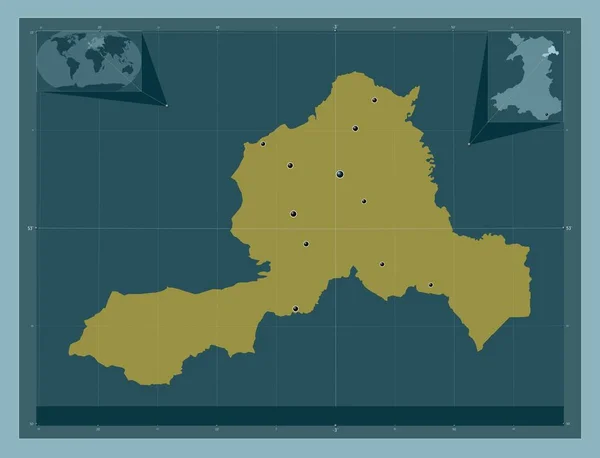 Wrexham 威尔士地区 大不列颠 固体的颜色形状 该区域主要城市的所在地点 角辅助位置图 — 图库照片
