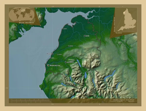 Феддейл Неметаморфозный Район Англии Великобритания Цветная Карта Высоты Озерами Реками — стоковое фото