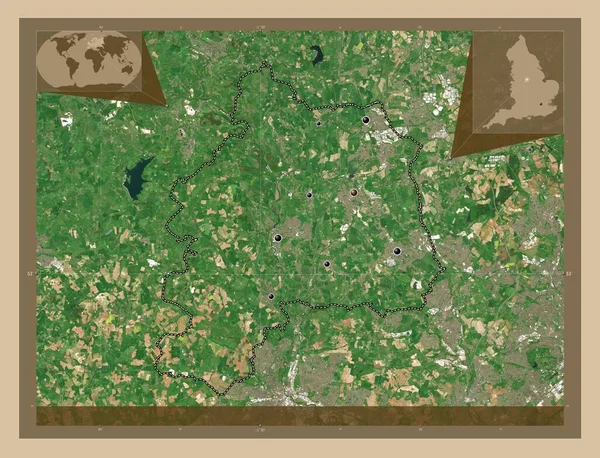 アンバー バレー イングランドの非大都市圏 イギリス 低解像度衛星地図 地域の主要都市の場所 コーナー補助位置図 — ストック写真