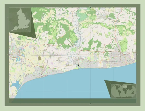 英格兰的非大都市地区 大不列颠 开放街道地图 角辅助位置图 — 图库照片